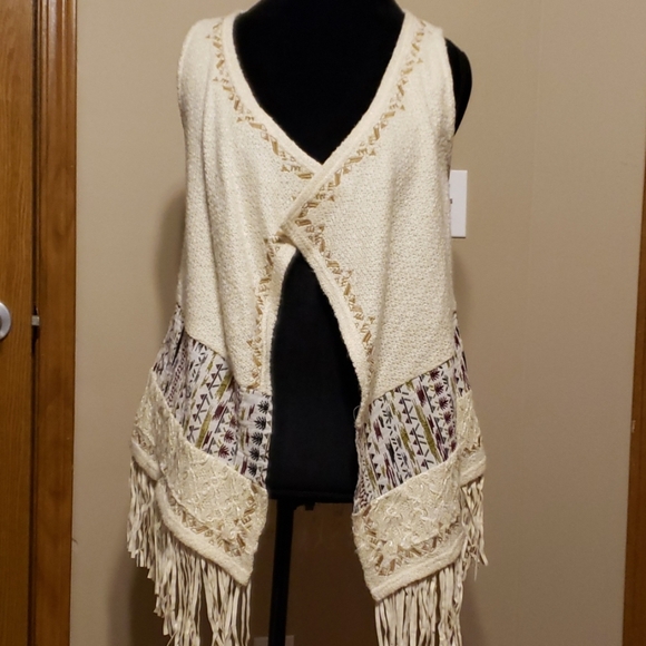 Miss me vest cardigan fringed embroidered cream - Picture 1 of 5